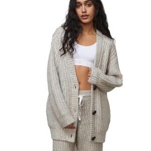 Lunya Wool Blend Oversized Chunky Knit Cardigan M Soothing Grey Cozy Lounge